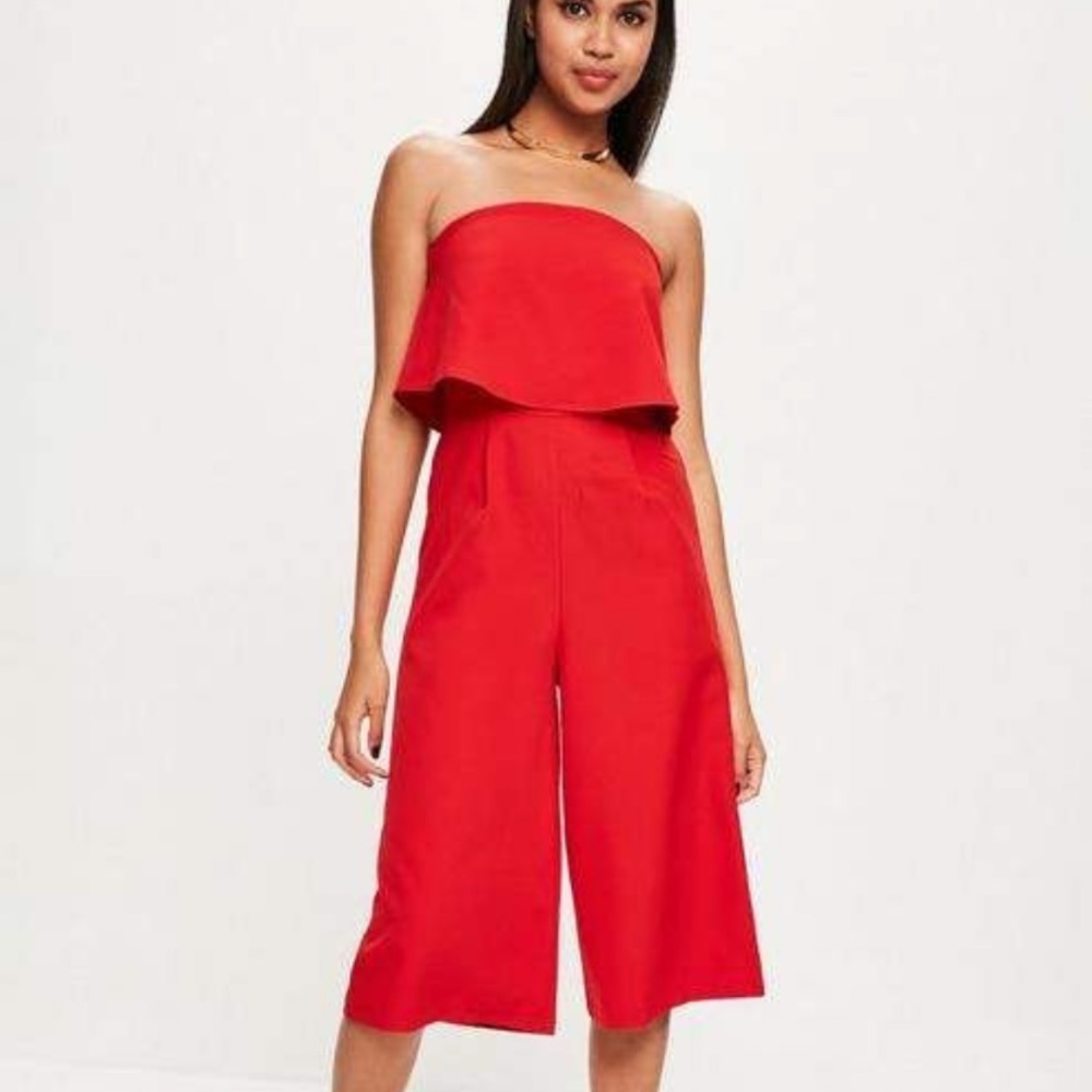 Misguided Red Strapless Jumpsuit NWT